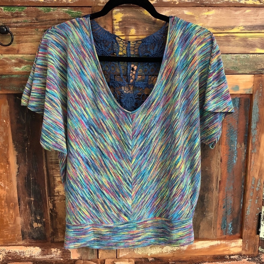 Almost Famous Multicolor V-Neck Crop Top with Lace Back